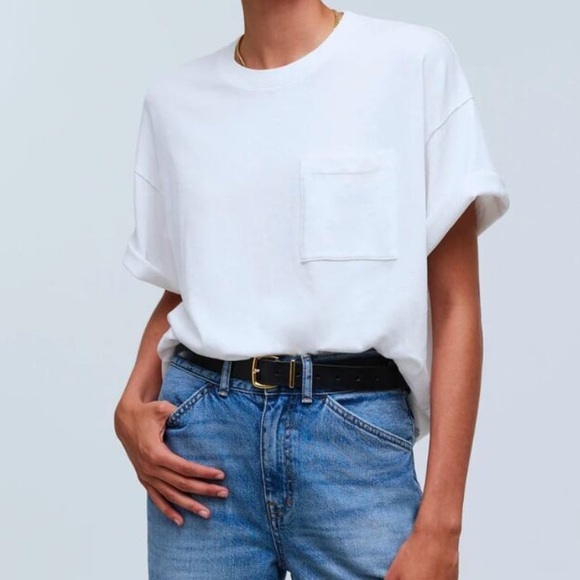 Madewell Garment-Dyed Oversized Pocket‎ Tee in Eyelet white size XS NWT NN250 - Picture 1 of 13